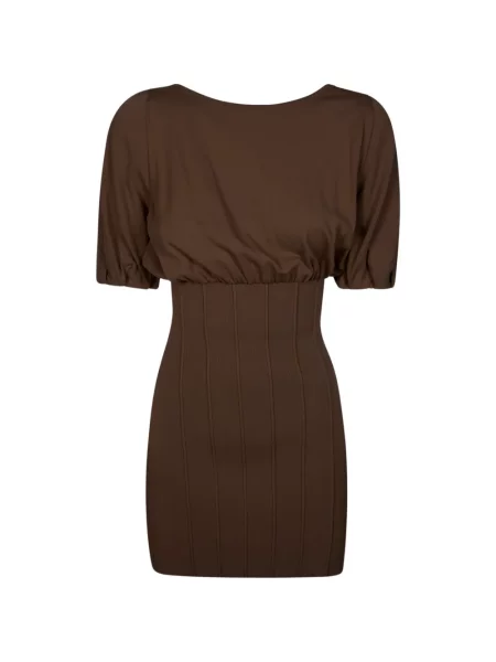 Rochie mini Elisabetta Franchi tricotate de costum cu nervuri maro