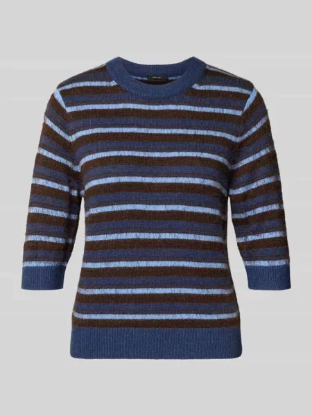 Sweter z dzianiny z prążkowanymi wykończeniami Opus granatowy
