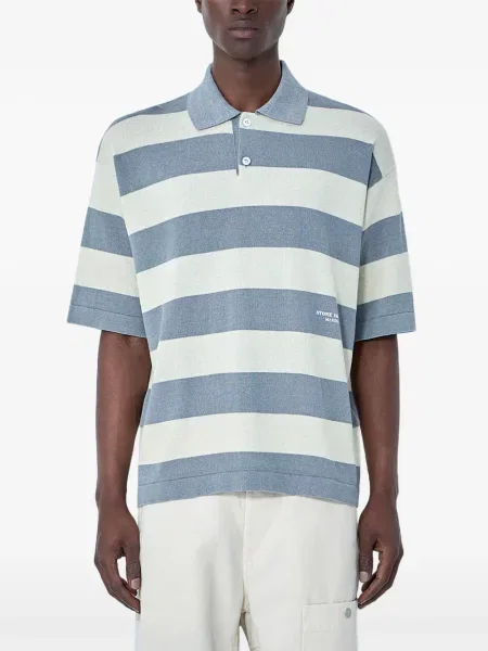 Tricou polo Stone Island cu dungi tricotate cu strasuri gri