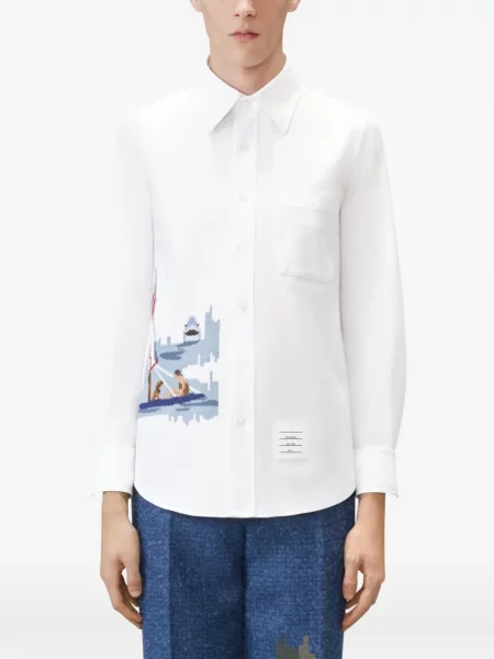 Cămașă Thom Browne din țesătură twill alb