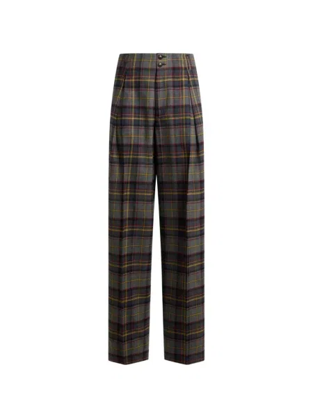 Pantaloni Etro de lână în carouri gri