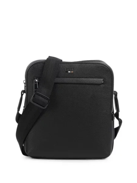 Geantă crossbody Boss din piele cu autograf negru