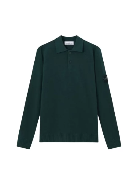 Koszulka polo Stone Island wełniana z kamieniami zielona