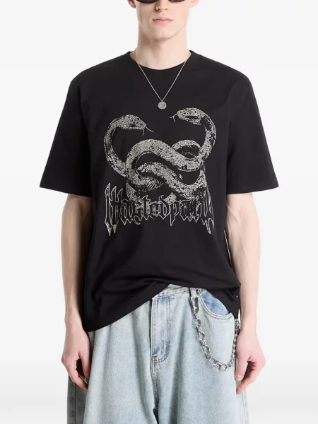 Tricou Wasted cu imagine cu model piele de șarpe negru