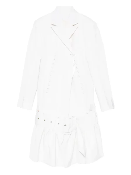 Płaszcz Rokh z falbankami dwurzędowy biały
