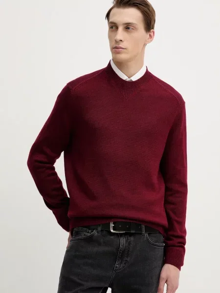 Armani Exchange pulover din amestec de lână bordo