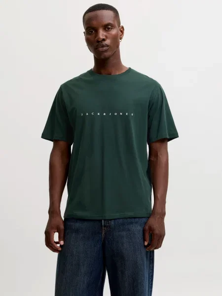 JACK & JONES Tricou JJEStar verde pin alb