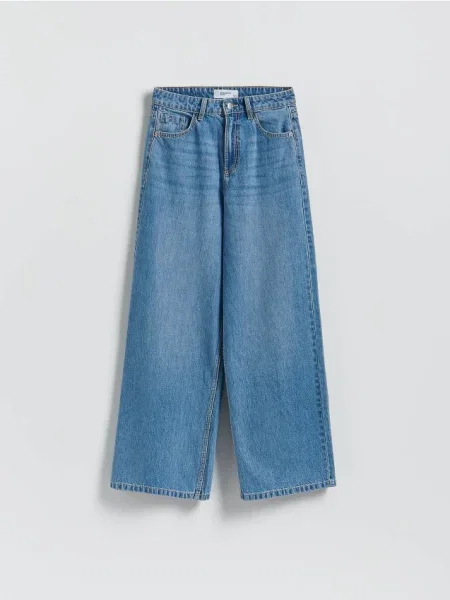 Reserved Jeansy wide leg z wysokim stanem niebieski