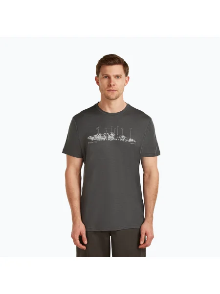 Мъжка тениска icebreaker Merino Tech Lite The Peaks obsigian сиво