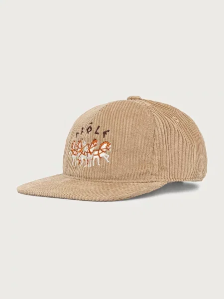 Drôle de Monsieur baseball kapa rebrasta žametna Flat Drule Horses Embroidery bež
