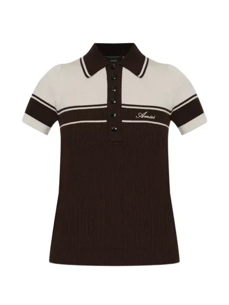 Tricou polo Amiri cu broderie cu dungi maro