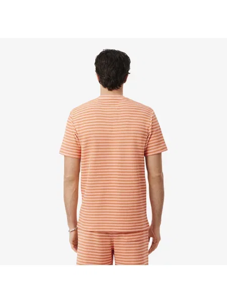 Lacoste T-Shirt Z Okrągłym Dekoltem W Paski Classic Fit pomarańczowy