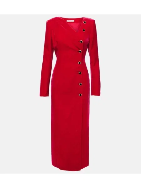 Midi obleka Alessandra Rich iz rebrastega žameta rdeča