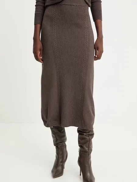 Answear.LAB spódnica z kaszmirem midi rozkloszowana brązowy
