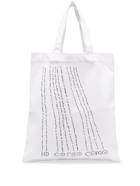 Geantă shopper 10 Corso Como cu buline din canvas alb