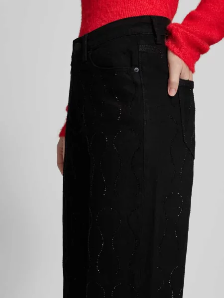 Jeansy z wysokim stanem i obszyciem kamieniami stras model ‘TESSA’ Vero Moda czarne