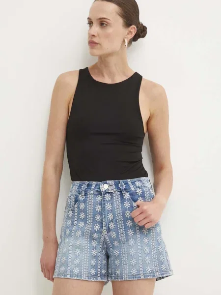 Дънков къс панталон Answear Lab с десен с висока талия синьо