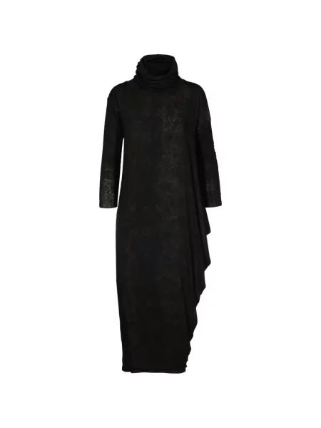 Rochie maxi Tessitura cu glugă asimetrică cu model piele de șarpe negru