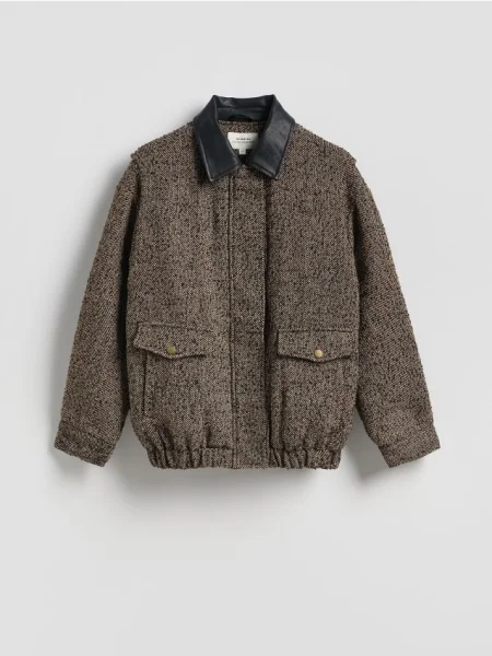 Reserved Bomberka z dodatkiem wełny ciemnozielony