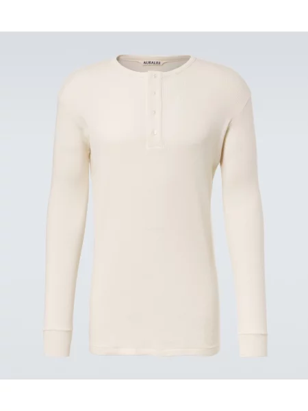 Cămașă Auralee tricotate cu guler henley alb