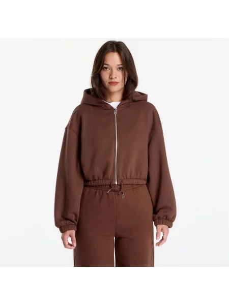 Суитшърт Urban Classics Fluffy Cropped Zip Hoodie Chocolate Brown S кафяво
