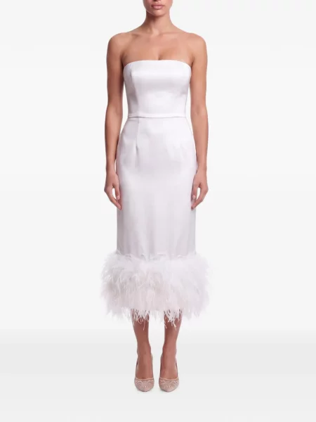 Rochie midi Post Meridiem din satin cu pene alb
