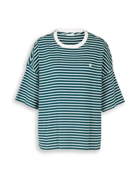 TOM TAILOR Tricou supradimensional verde petrol alb