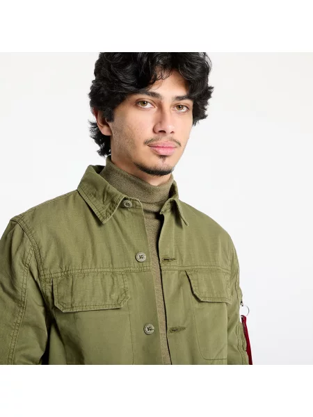 Риза Alpha Industries Color Block мъжка със стандартна кройка с класическа яка зелено