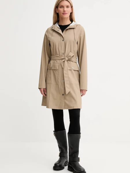 Rains kurtka Curve Long Jacket przejściowa beżowy