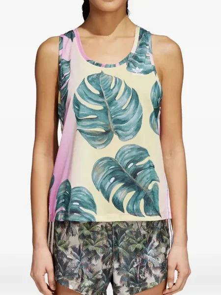 Legginsy Adidas do biegania z nadrukiem z dekoltem w serek czerwone