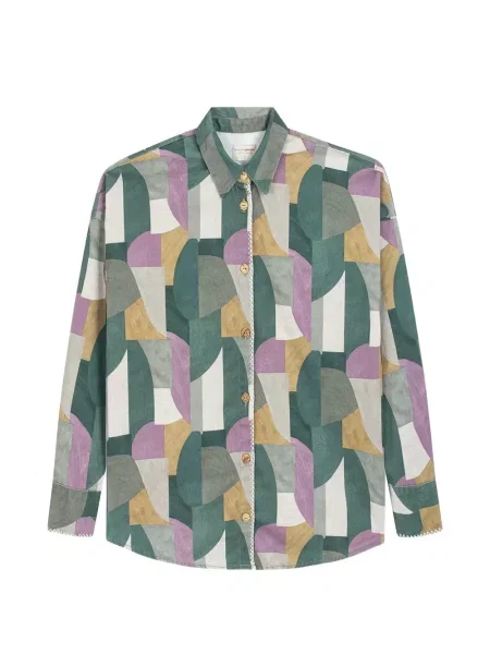 Lung cămașă Favorite People cu imprimeu geometric verde