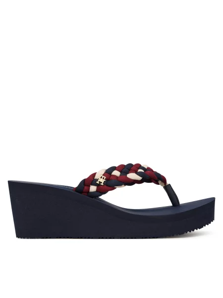 Šlepetės per pirštą Tommy Hilfiger Th Wedge Braided Summer Sandal Spalvota balta