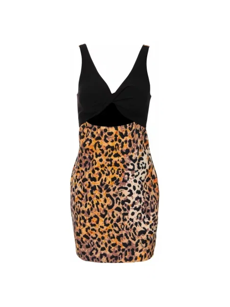 Sukienka mini Just Cavalli w panterkę brązowa
