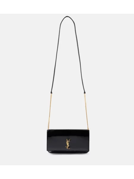 Usnjena lakirana usnjena torbica Saint Laurent črna