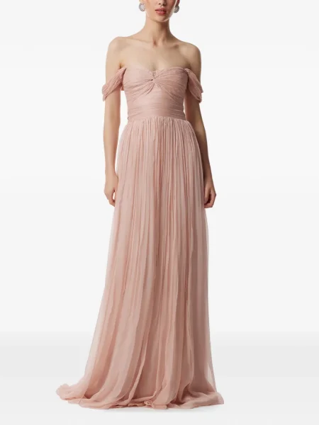 Rochie maxi Framboise cu umerii deschiși de costum roz