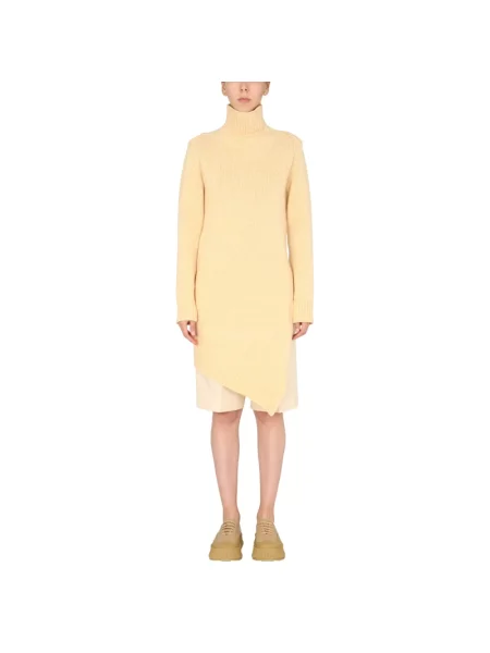 Długa sukienka maxi Jil Sander wełniana asymetryczna żółta