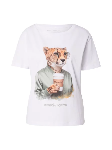 EINSTEIN & NEWTON Tricou Monday Cheetah nisipiu / verde pastel / negru alb