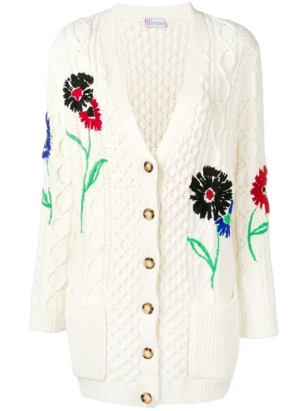 Cardigan Red Valentino cu model floral tricotate alb