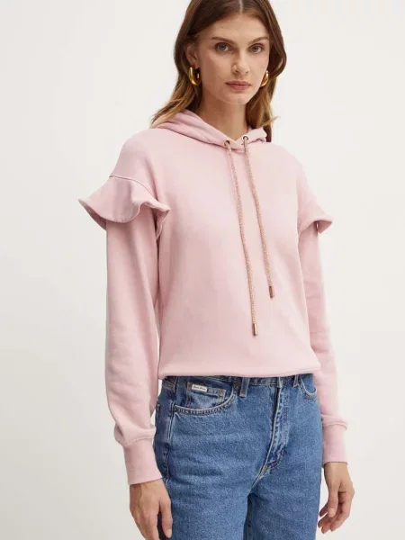 Суичър с качулка Silvian Heach с качулка розово