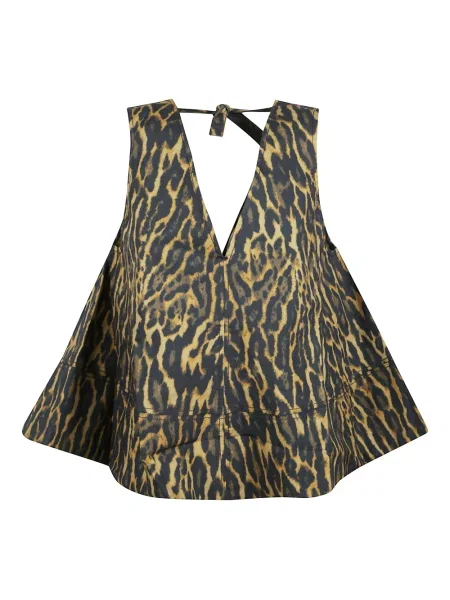 Top Ganni w panterkę w kształcie litery A zielony