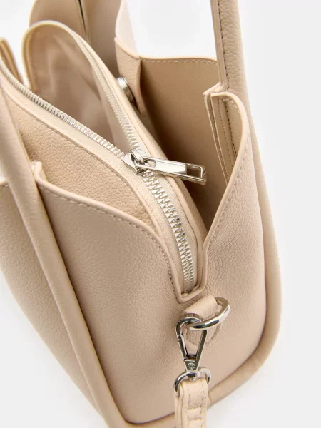 Сумка-куфер зі штучної шкіри з декоративною хусткою бежевий