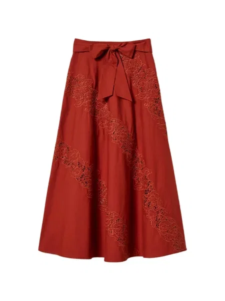 Fusta maxi Twinset din dantelă maro
