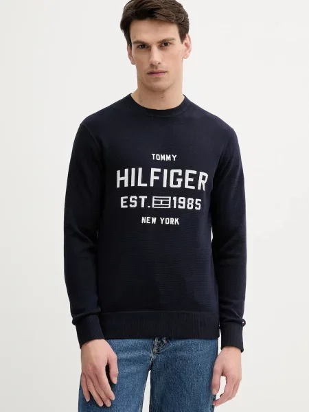 Bombažen pulover Tommy Hilfiger mornarsko modra