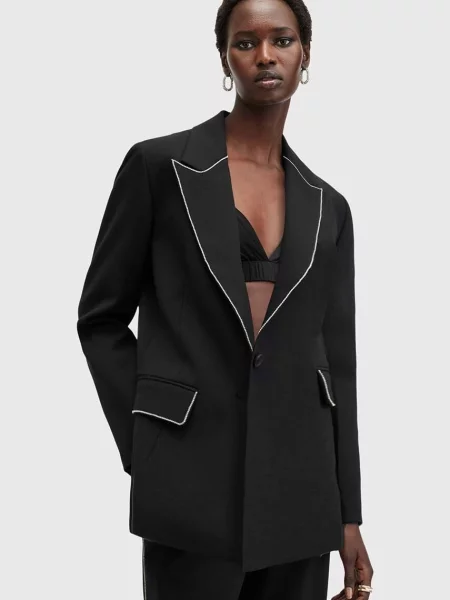 Сако с вълна AllSaints ATLAS KRYS BLAZER с едно копче с изчистен дизайн черно