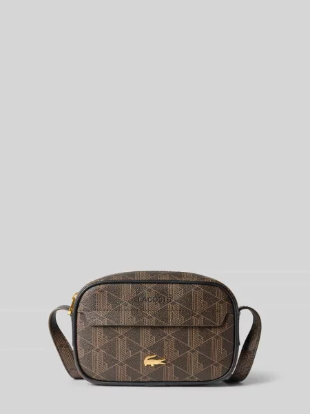 Torba na ramię z nadrukiem z logo Lacoste brązowa