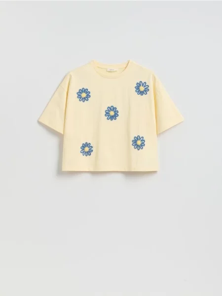 Reserved Tricou din cu aplicații galben-deschis galben