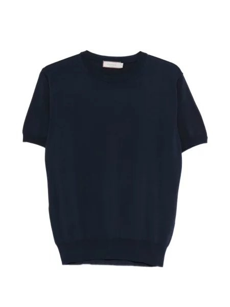 Tricou Canali tricotate scurt albastru