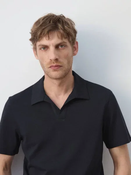 Koszulka polo slim fit z piki z mieszanki bawełny Mężczyzna S MANGO MAN granatowy
