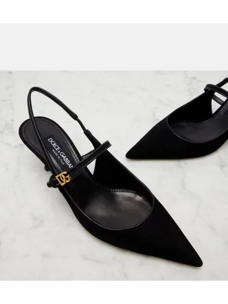 Semišové lodičky Dolce&gabbana s otvorenou pätou čierna