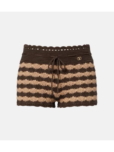 Pantaloni scurți Valentino cu dungi tricotate bej